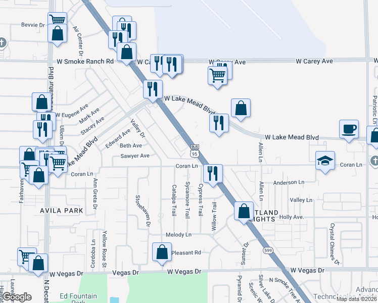 map of restaurants, bars, coffee shops, grocery stores, and more near 2011 Sue Court in Las Vegas