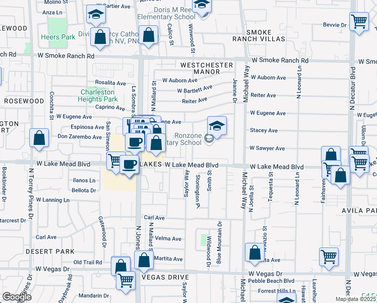 map of restaurants, bars, coffee shops, grocery stores, and more near 2013 North Winwood Street in Las Vegas