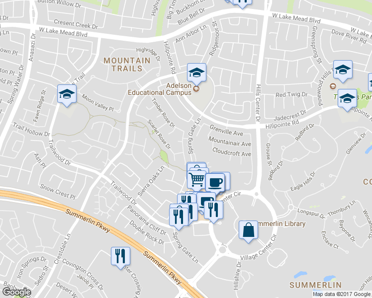map of restaurants, bars, coffee shops, grocery stores, and more near 2024 Spring Rose Street in Las Vegas
