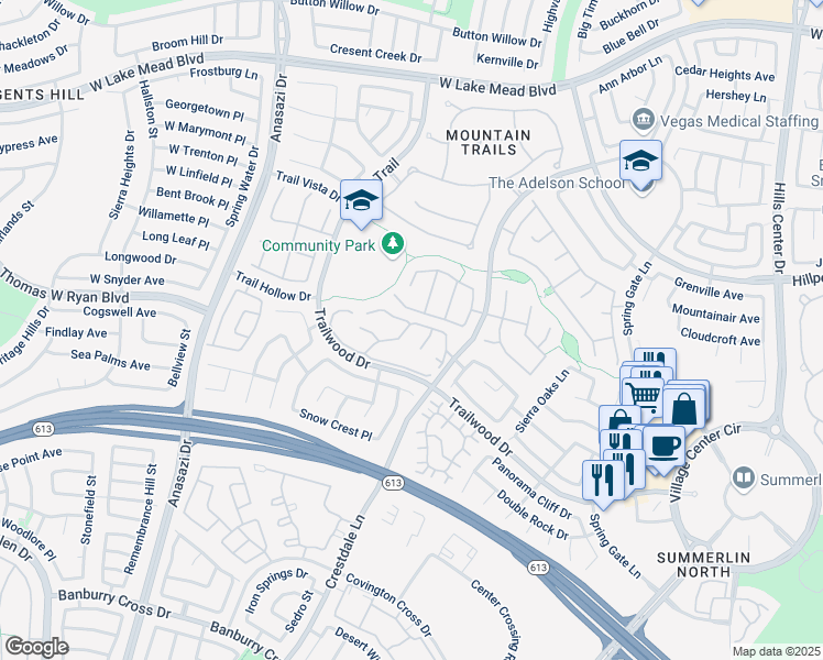 map of restaurants, bars, coffee shops, grocery stores, and more near 10020 Summer Oak Lane in Las Vegas