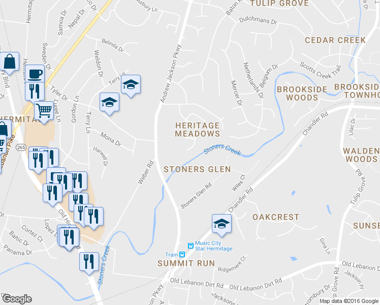 map of restaurants, bars, coffee shops, grocery stores, and more near 1257 Andrew Donelson in Nashville