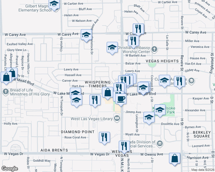 map of restaurants, bars, coffee shops, grocery stores, and more near 1635 Marion Bennet Dr in Las Vegas