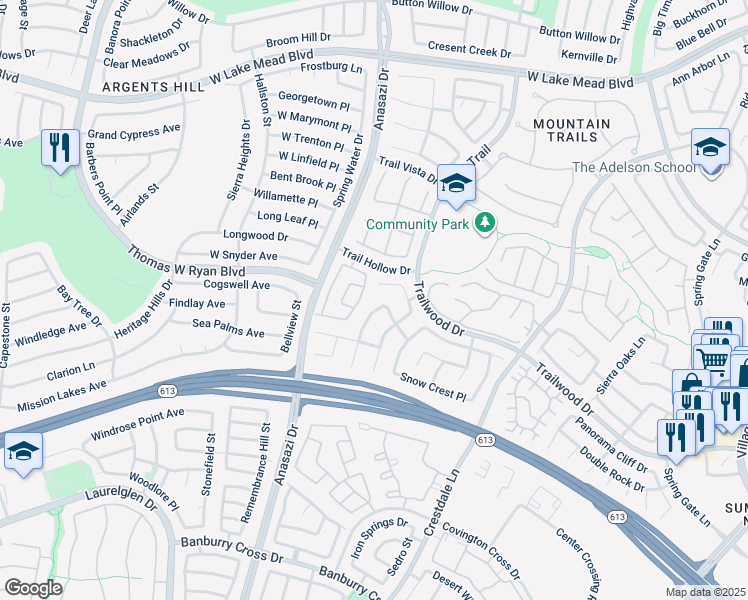 map of restaurants, bars, coffee shops, grocery stores, and more near 1997 Verbania Drive in Las Vegas