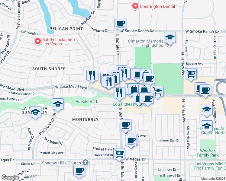map of restaurants, bars, coffee shops, grocery stores, and more near 7652 West Lake Mead Boulevard in Las Vegas