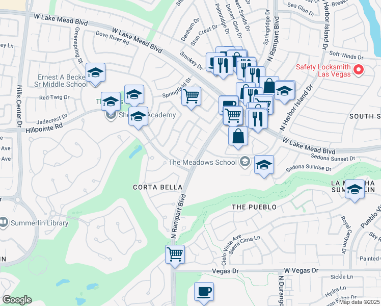 map of restaurants, bars, coffee shops, grocery stores, and more near 1964 Evening Glow Drive in Las Vegas