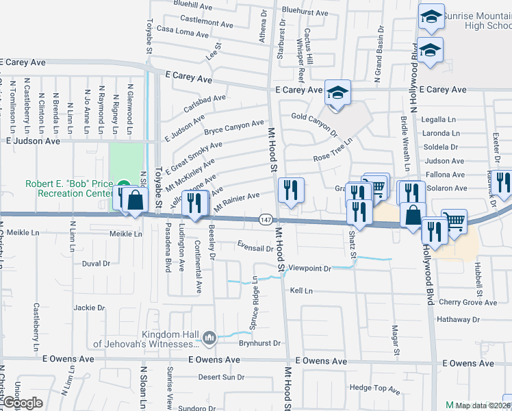 map of restaurants, bars, coffee shops, grocery stores, and more near 2037 College Circle in Las Vegas