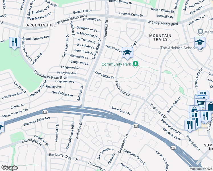 map of restaurants, bars, coffee shops, grocery stores, and more near 1997 Verbania Drive in Las Vegas
