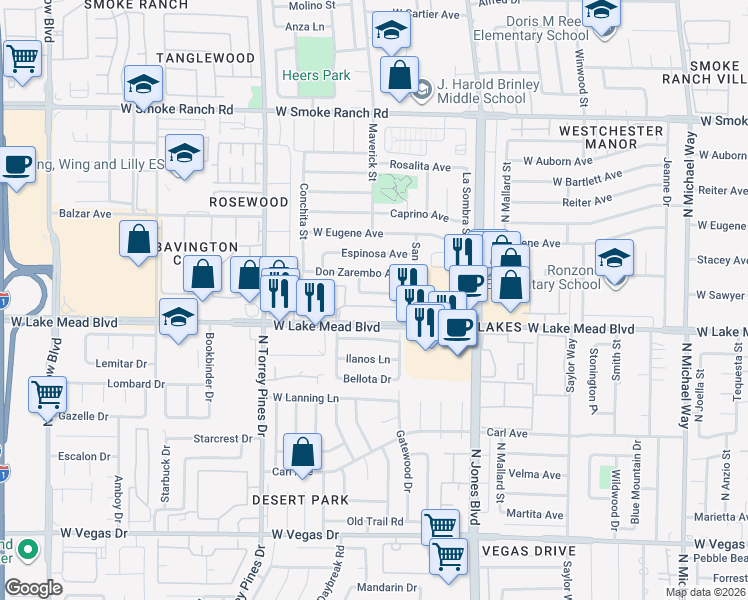 map of restaurants, bars, coffee shops, grocery stores, and more near 6229 Don Gaspar Avenue in Las Vegas