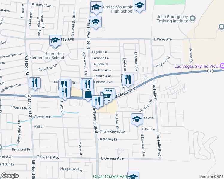 map of restaurants, bars, coffee shops, grocery stores, and more near 6800 East Lake Mead Boulevard in Las Vegas