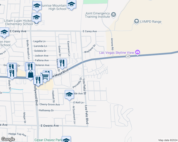 map of restaurants, bars, coffee shops, grocery stores, and more near 2110 Los Feliz Street in Las Vegas