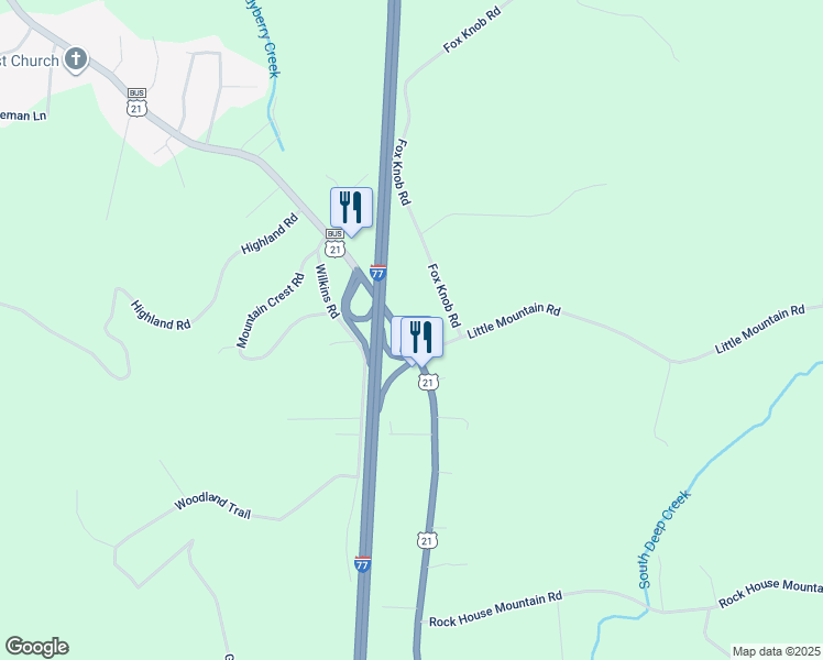 map of restaurants, bars, coffee shops, grocery stores, and more near 5552 U.S. 21 in Jonesville