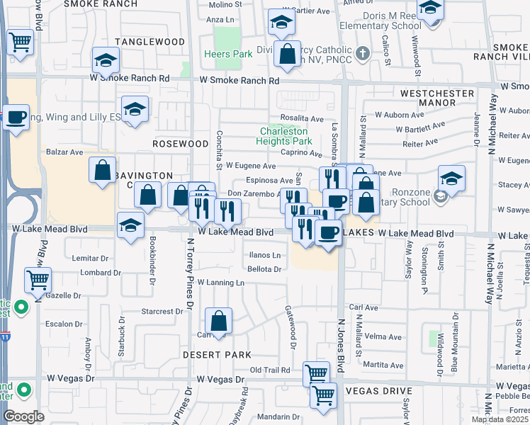 map of restaurants, bars, coffee shops, grocery stores, and more near 6231 Don Gaspar Avenue in Las Vegas