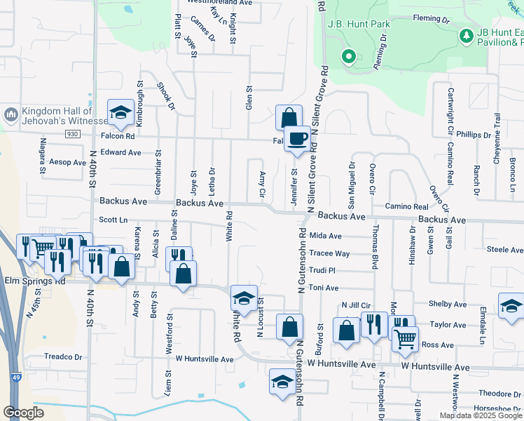 map of restaurants, bars, coffee shops, grocery stores, and more near 2917 Backus Avenue in Springdale