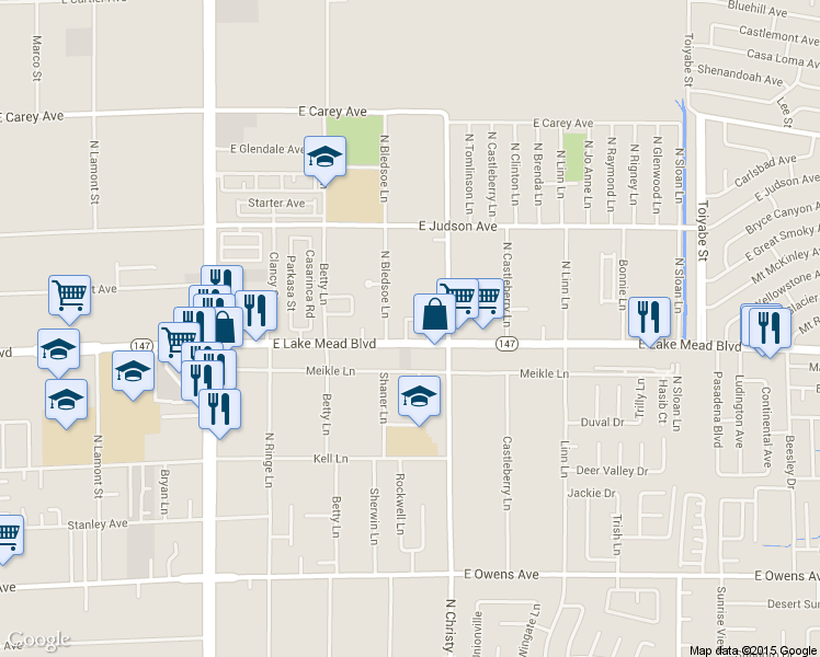 map of restaurants, bars, coffee shops, grocery stores, and more near 5450 East Lake Mead Boulevard in Las Vegas
