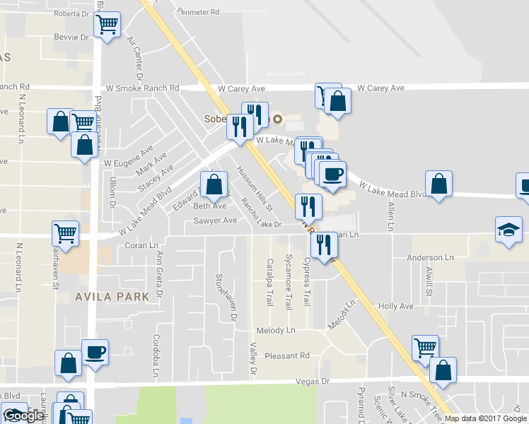 map of restaurants, bars, coffee shops, grocery stores, and more near 2031 Hussium Hills Street in Las Vegas