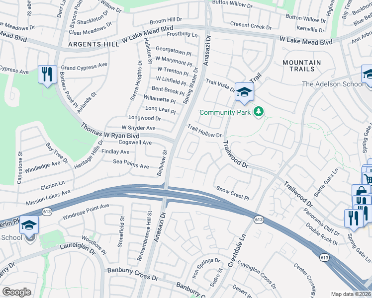 map of restaurants, bars, coffee shops, grocery stores, and more near 2024 Shining Feather Lane in Las Vegas