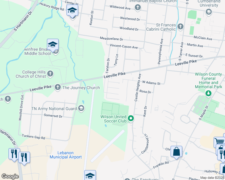 map of restaurants, bars, coffee shops, grocery stores, and more near 808 Leeville Pike in Lebanon