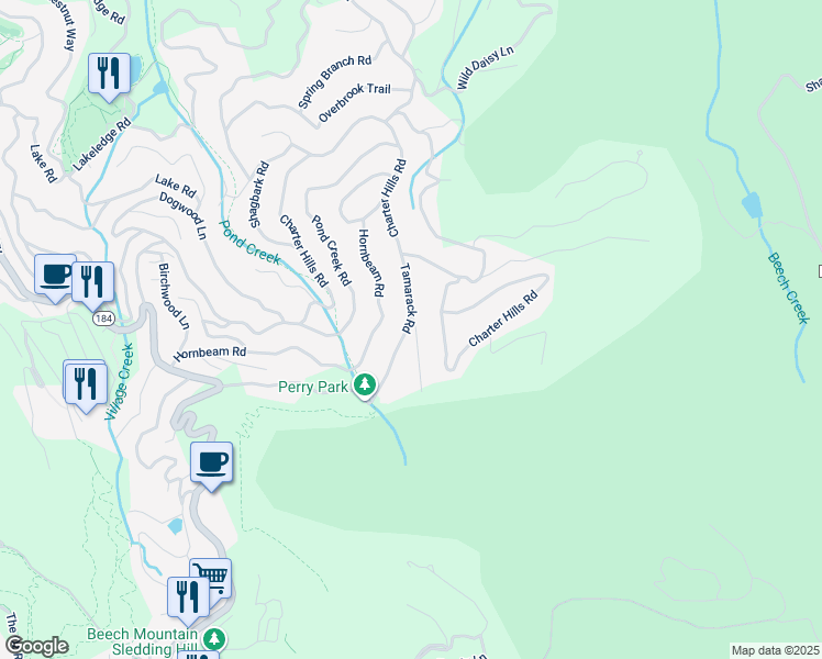 map of restaurants, bars, coffee shops, grocery stores, and more near 100 Sugar Maple Lane in Beech Mountain