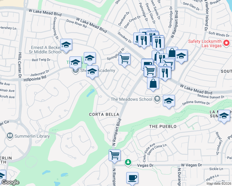 map of restaurants, bars, coffee shops, grocery stores, and more near 8813 Silver Mountain Court in Las Vegas