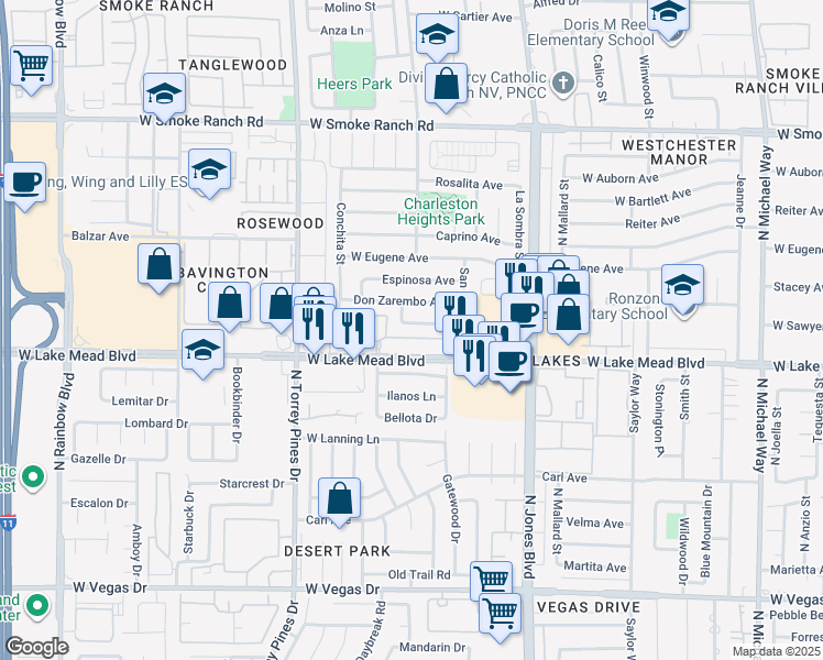 map of restaurants, bars, coffee shops, grocery stores, and more near 6231 Don Gaspar Avenue in Las Vegas