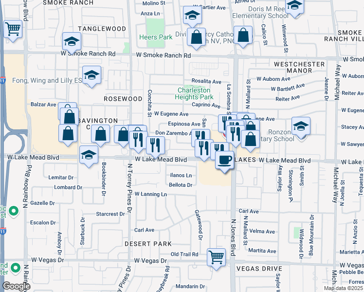 map of restaurants, bars, coffee shops, grocery stores, and more near 6229 Don Gaspar Avenue in Las Vegas