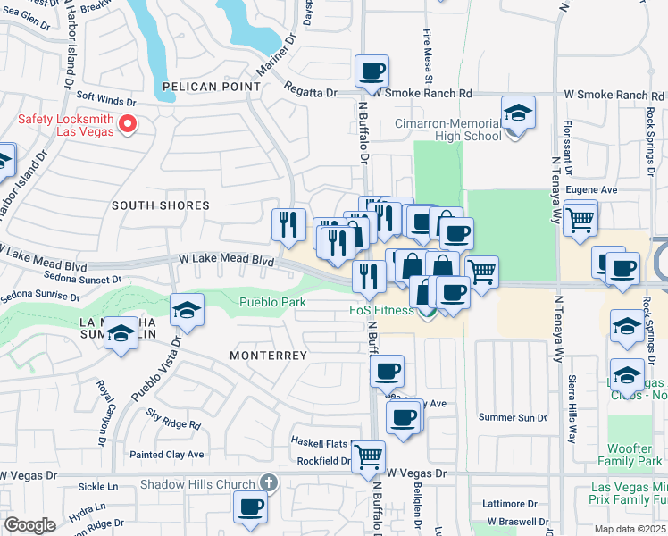 map of restaurants, bars, coffee shops, grocery stores, and more near 7652 West Lake Mead Boulevard in Las Vegas