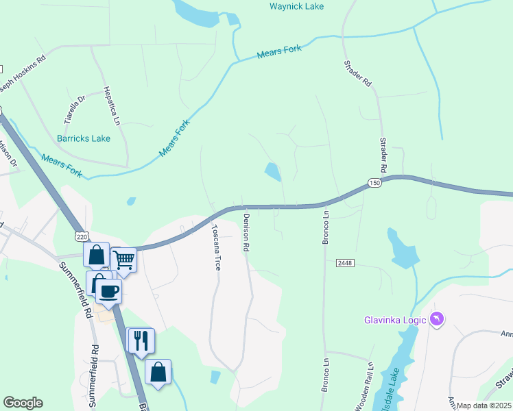 map of restaurants, bars, coffee shops, grocery stores, and more near 1328 North Carolina 150 in Summerfield