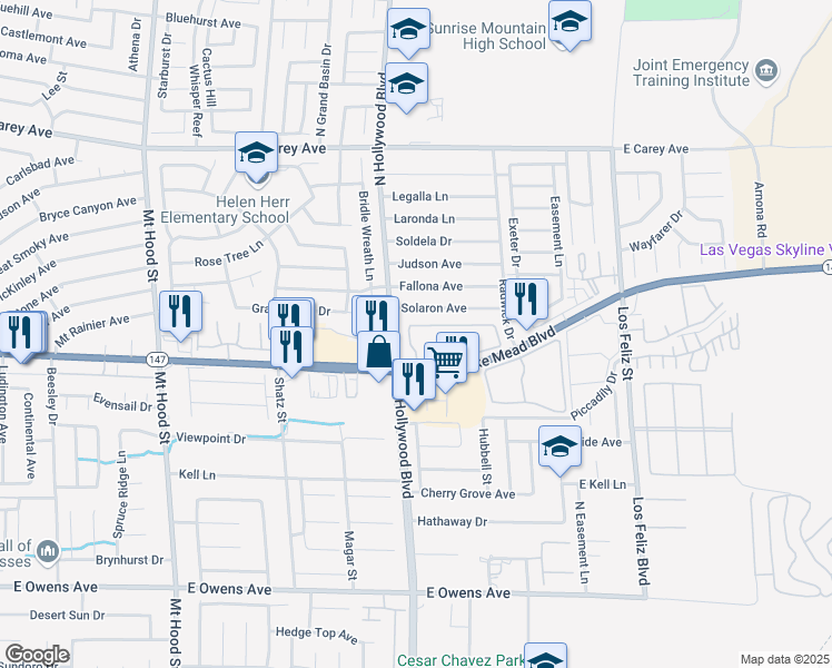 map of restaurants, bars, coffee shops, grocery stores, and more near 6800 East Lake Mead Boulevard in Las Vegas