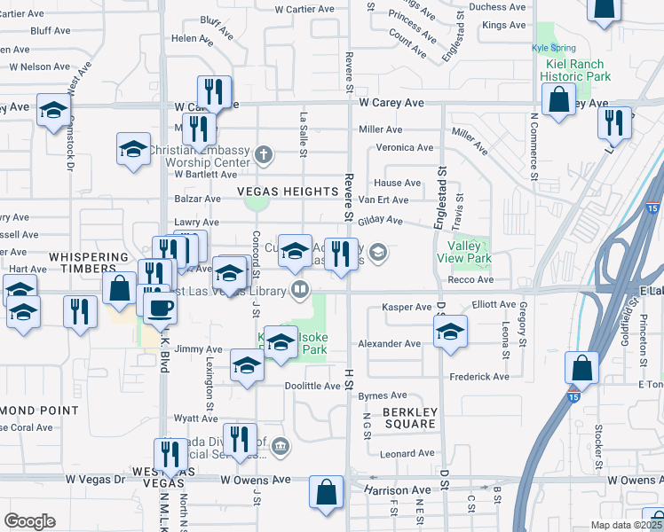 map of restaurants, bars, coffee shops, grocery stores, and more near 832 Hart Avenue in Las Vegas