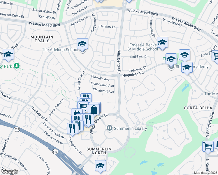 map of restaurants, bars, coffee shops, grocery stores, and more near 9417 Mountainair Avenue in Las Vegas