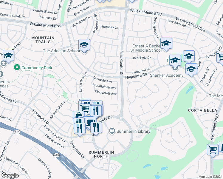 map of restaurants, bars, coffee shops, grocery stores, and more near 9417 Mountainair Avenue in Las Vegas