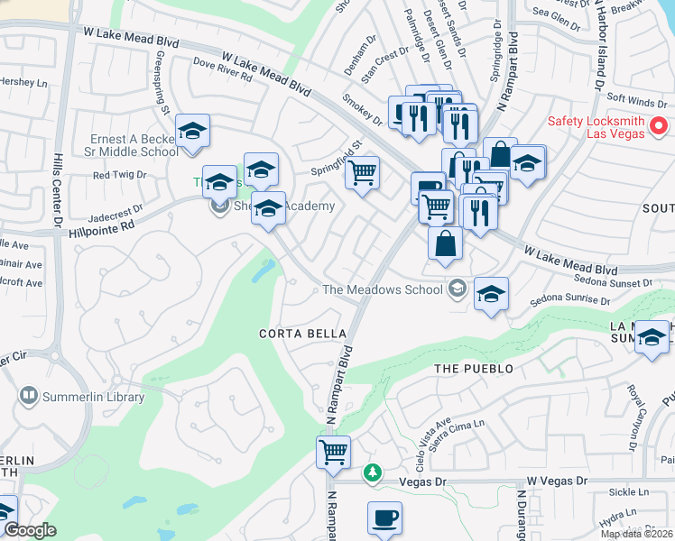 map of restaurants, bars, coffee shops, grocery stores, and more near 8813 Silver Mountain Court in Las Vegas