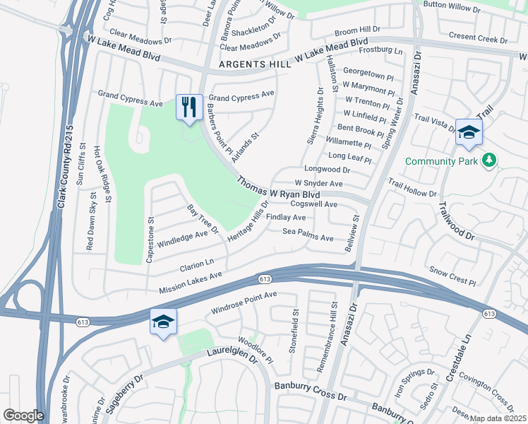 map of restaurants, bars, coffee shops, grocery stores, and more near 10548 Findlay Avenue in Las Vegas