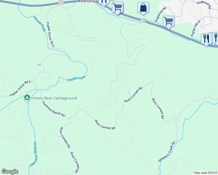 map of restaurants, bars, coffee shops, grocery stores, and more near 1286 Snaggy Mountain Boulevard in Boone