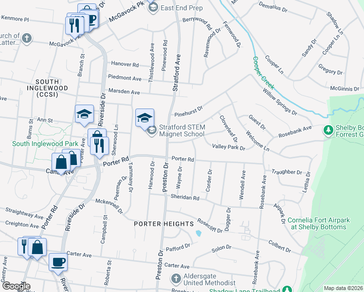 map of restaurants, bars, coffee shops, grocery stores, and more near 1904 Berkshire Drive in Nashville