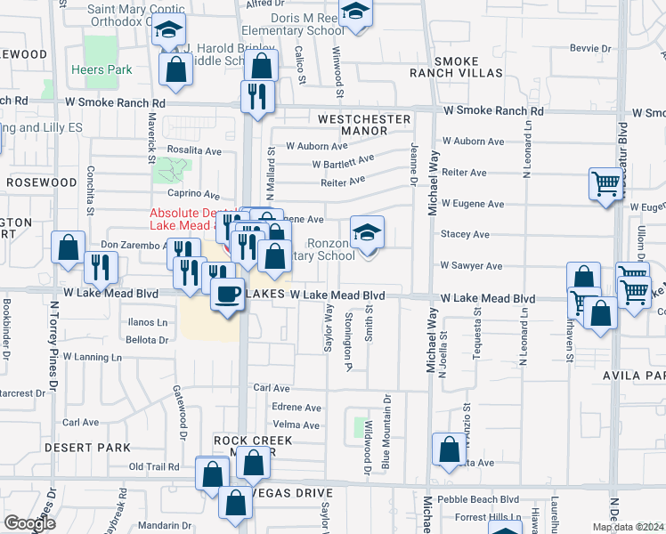 map of restaurants, bars, coffee shops, grocery stores, and more near 2021 Winwood Street in Las Vegas
