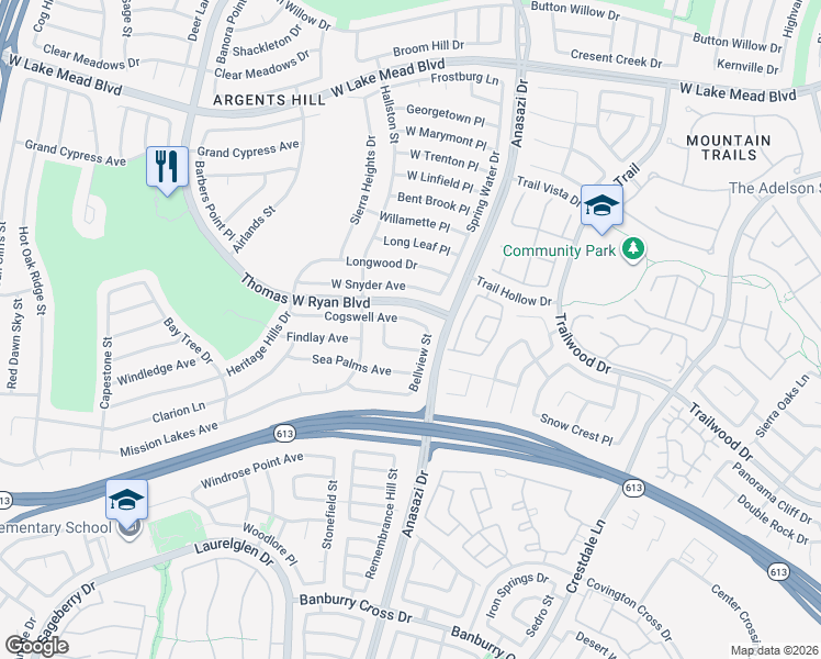 map of restaurants, bars, coffee shops, grocery stores, and more near 10309 Cogswell Avenue in Las Vegas