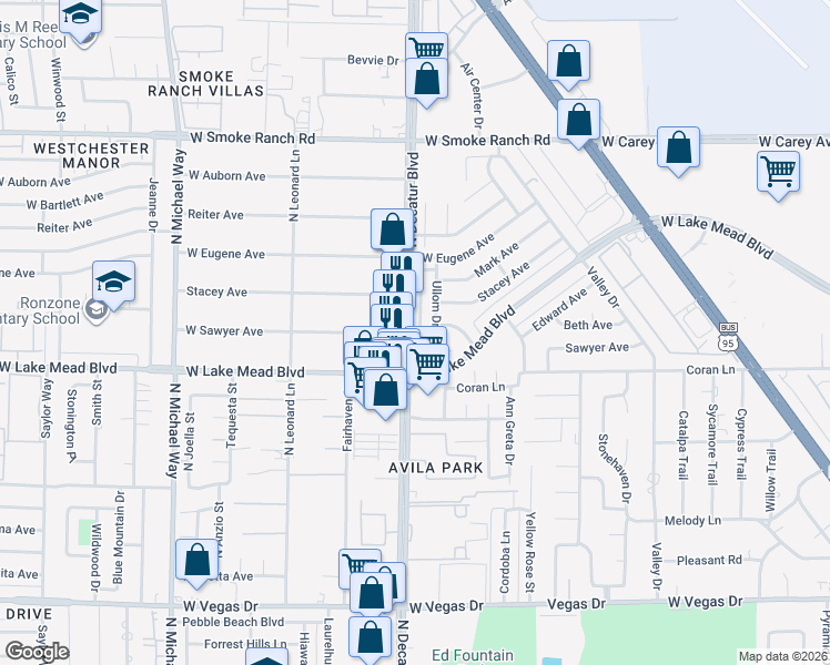 map of restaurants, bars, coffee shops, grocery stores, and more near 2047 North Decatur Boulevard in Las Vegas