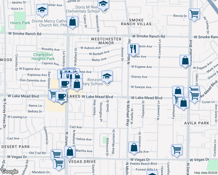 map of restaurants, bars, coffee shops, grocery stores, and more near 5701 Stacey Avenue in Las Vegas