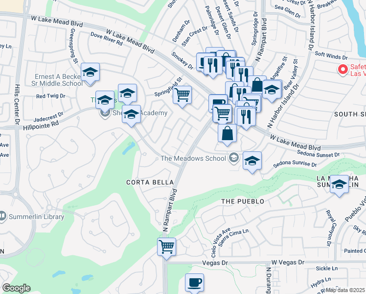 map of restaurants, bars, coffee shops, grocery stores, and more near 1968 Evening Glow Drive in Las Vegas
