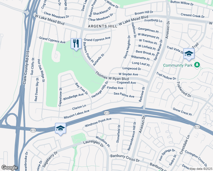 map of restaurants, bars, coffee shops, grocery stores, and more near 10548 Findlay Avenue in Las Vegas