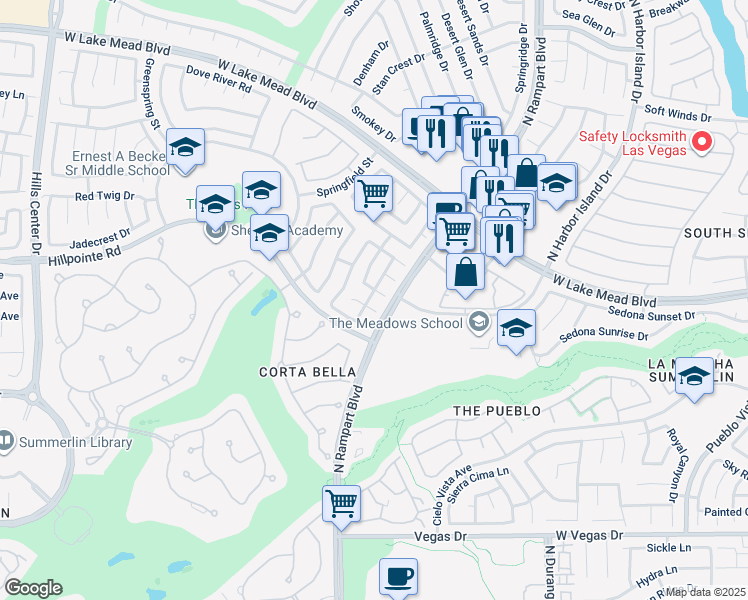 map of restaurants, bars, coffee shops, grocery stores, and more near 1968 Evening Glow Drive in Las Vegas