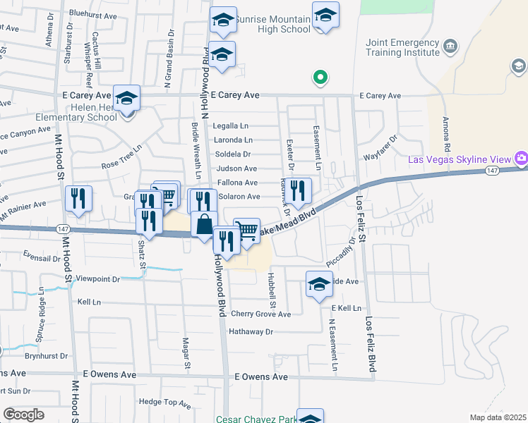 map of restaurants, bars, coffee shops, grocery stores, and more near 6800 East Lake Mead Boulevard in Las Vegas