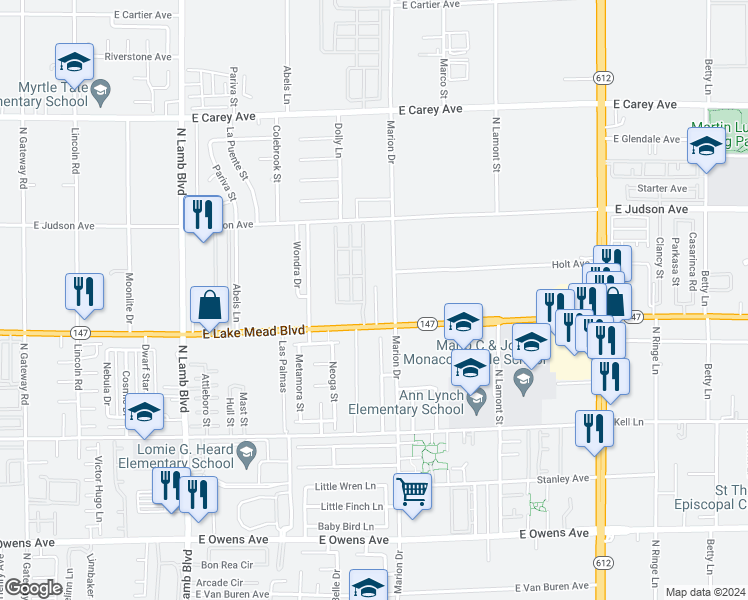 map of restaurants, bars, coffee shops, grocery stores, and more near 4650 East Lake Mead Boulevard in Las Vegas