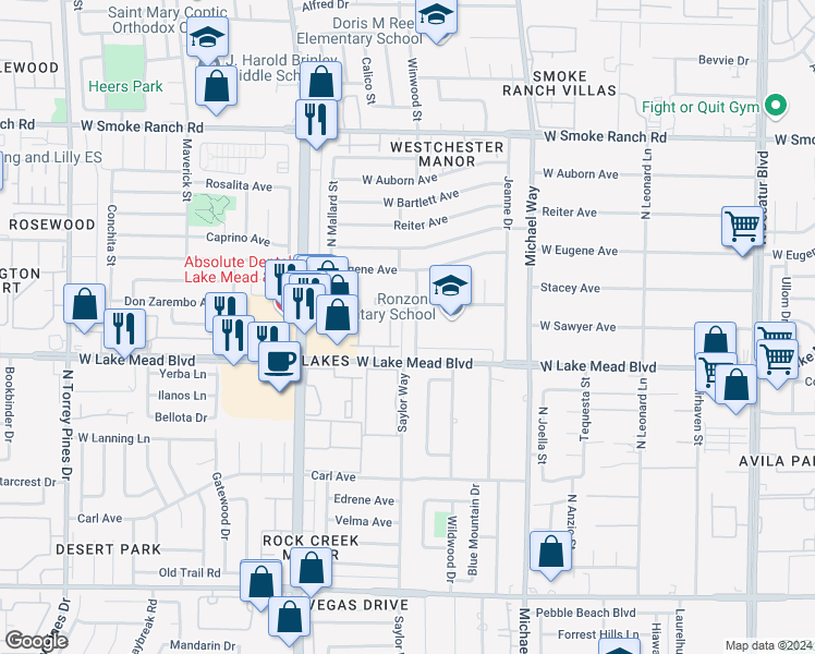 map of restaurants, bars, coffee shops, grocery stores, and more near 2013 North Winwood Street in Las Vegas