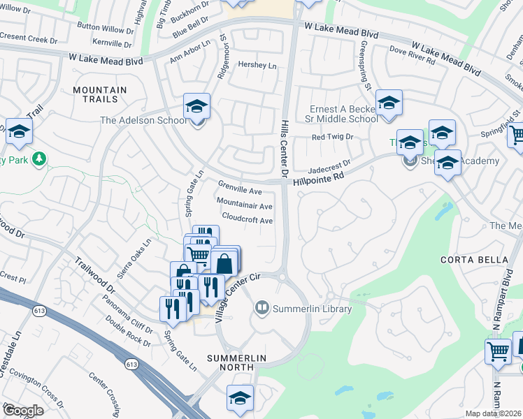 map of restaurants, bars, coffee shops, grocery stores, and more near 9416 Cloudcroft Avenue in Las Vegas