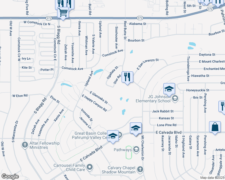 map of restaurants, bars, coffee shops, grocery stores, and more near 401 Erin Street in Pahrump
