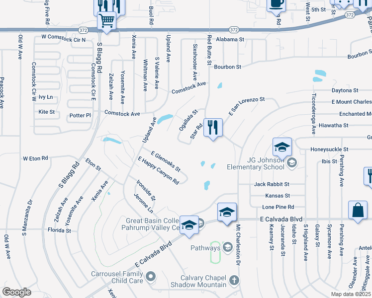 map of restaurants, bars, coffee shops, grocery stores, and more near 401 Erin Street in Pahrump