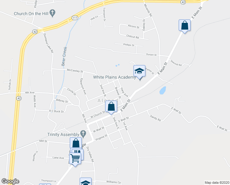 map of restaurants, bars, coffee shops, grocery stores, and more near 137 East High Street in Cookeville