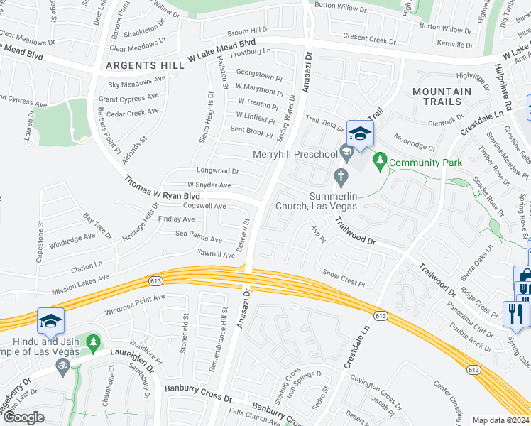 map of restaurants, bars, coffee shops, grocery stores, and more near 2017 Wandering Doe Lane in Las Vegas